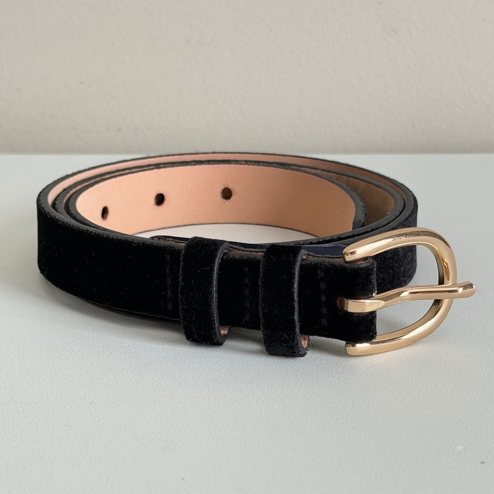 Vineyard Vines Womens Black Suede Leather Belt Gold Buckle Size S Small Skinny